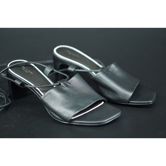 Rag & Bone Black Emma Tie Strappy Mule Sandals SZ 38 New $395 Ankle wrap Heel - Picture 10 of 11